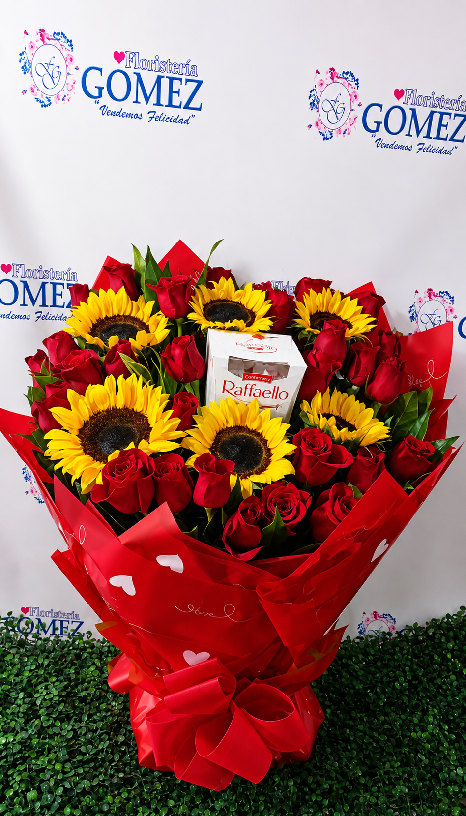 Ramo de girasoles y rosas